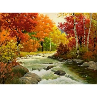 Баннер Осень с осенним лесом и речкой