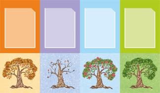 Стенд Времена года с деревьями на разноцветном фоне