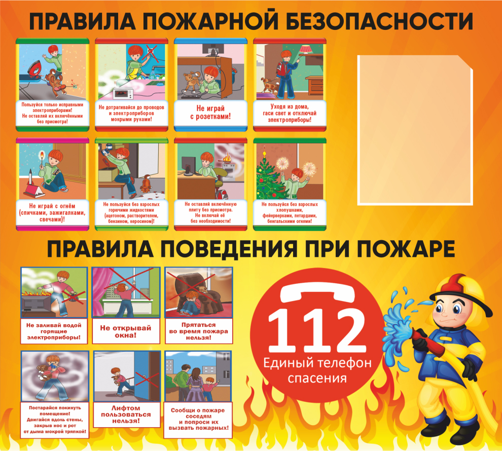 Стенд с правилами пожарной безопасности и поведения при пожаре для детей - 0