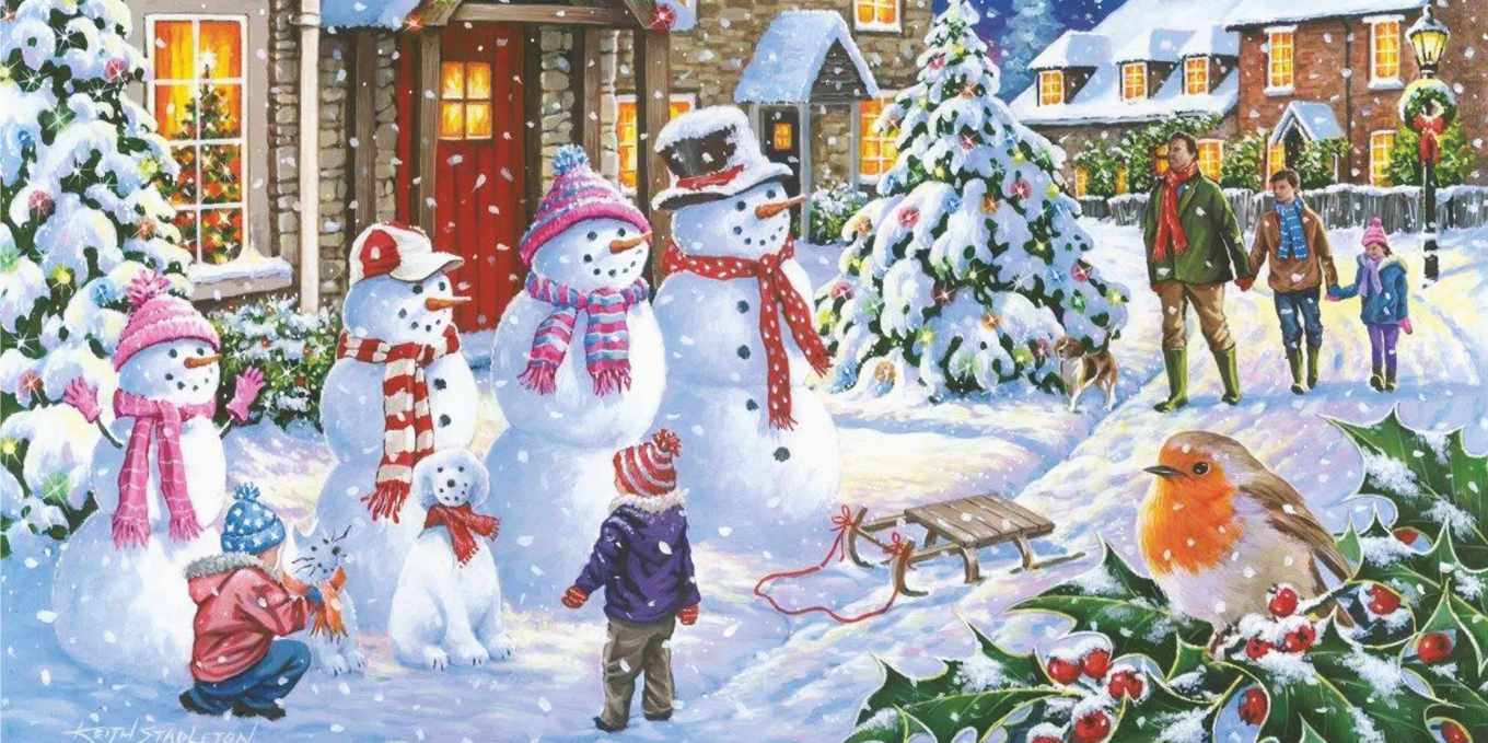 Новогодний баннер со снеговиками и детьми нг9 - 0